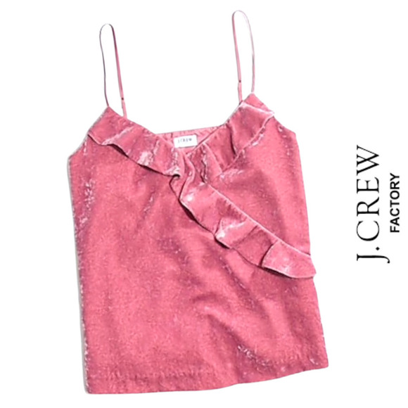 J. Crew Factory NWT Velvet Ruffle Mauve Cami Tank Top, Large - Picture 1 of 9